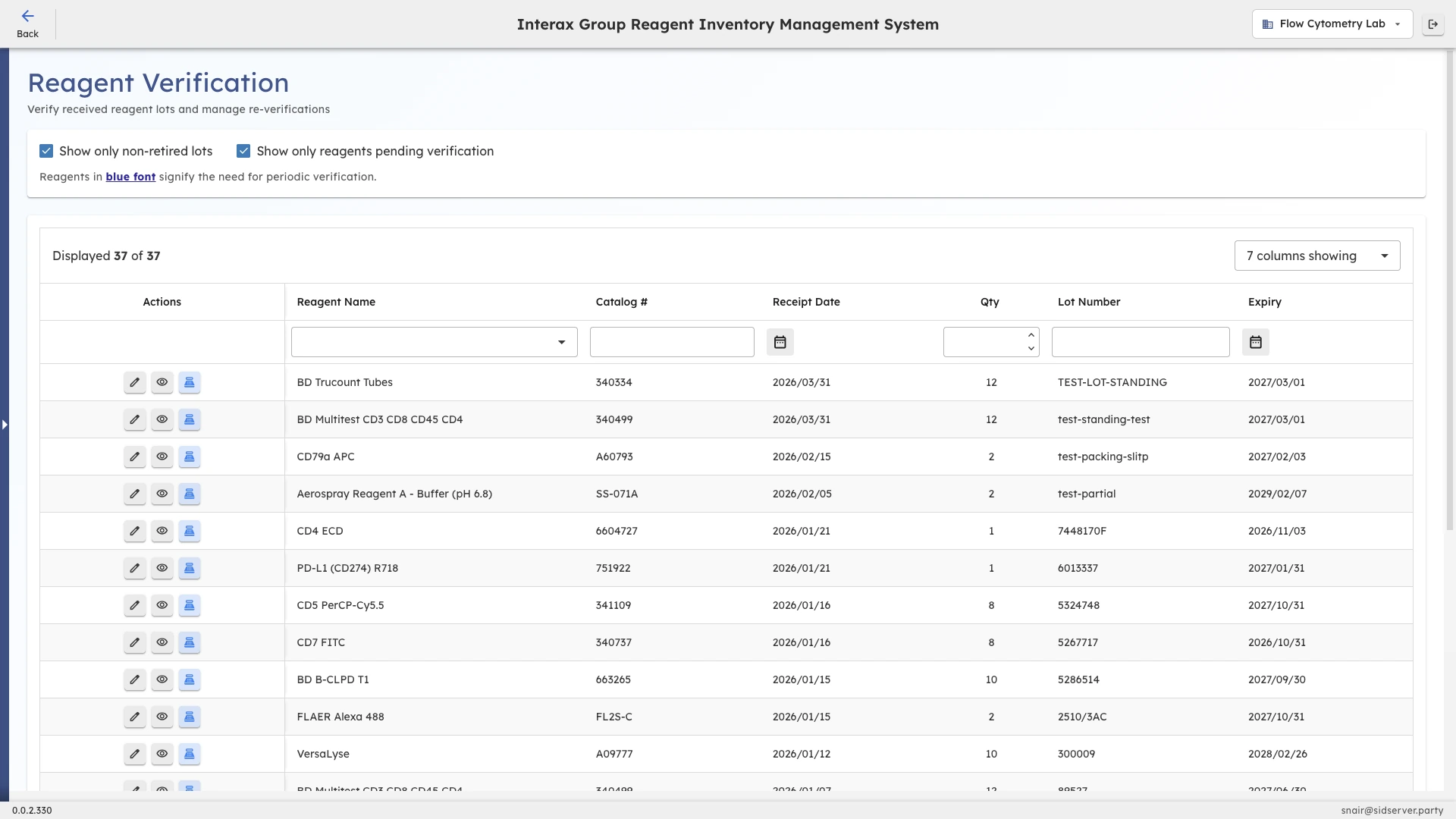 CoreNexis reagent verification workflow screen
