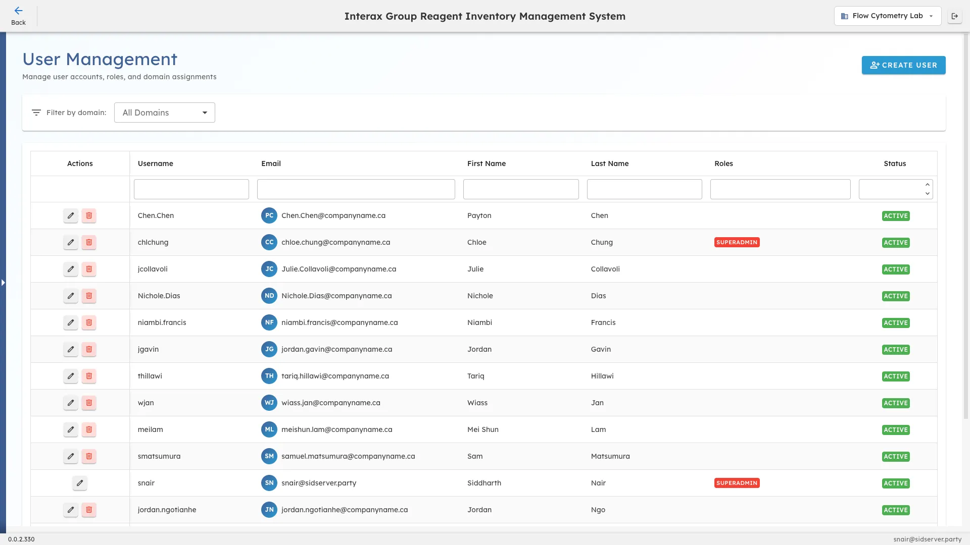 CoreNexis user management screen