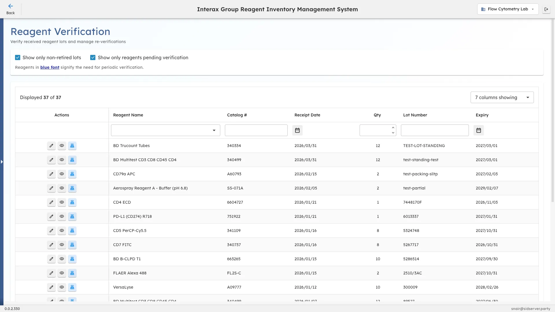 CoreNexis reagent verification workflow